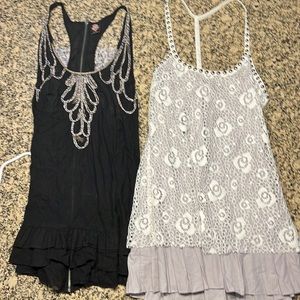 Free People Tunics Embroidered Beaded Ruffled Hem Tops